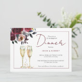 Waterverf Burgundy Floral Verloving Dinner Kaart (Staand voorkant)