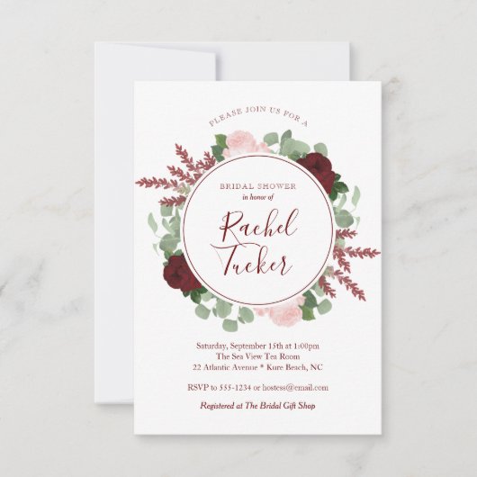 Waterverf Burgundy Floral Vrijgezellenfeest Kaart (Voorkant)