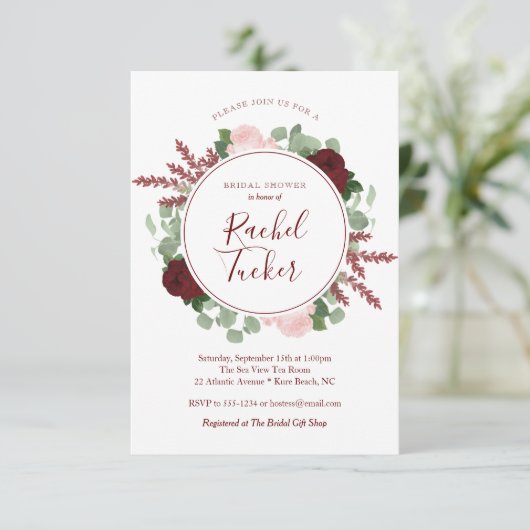 Waterverf Burgundy Floral Vrijgezellenfeest Kaart (Staand voorkant)