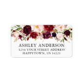 Waterverf Burgundy Floral Weddenschap Etiket (Voorkant)