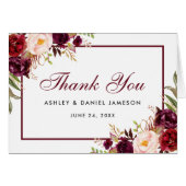 Waterverf Burgundy Floral Wedding Bedankt B Opmerk (Voorkant Horizontaal)