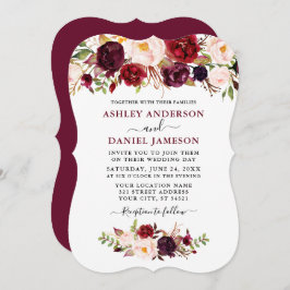 Waterverf Burgundy Floral Wedding Bracket Kaart