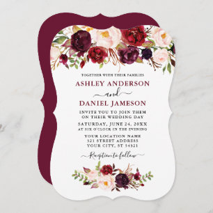 Waterverf Burgundy Floral Wedding Bracket Kaart