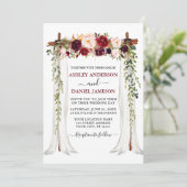 Waterverf Burgundy Floral Wedding Canopy Kaart (Staand voorkant)