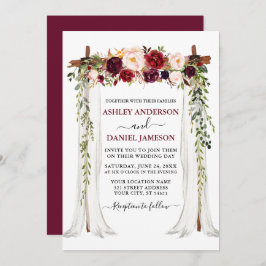 Waterverf Burgundy Floral Wedding Canopy Kaart
