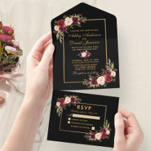 Waterverf Burgundy Floral Wedding Gold