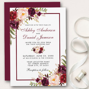 Waterverf Burgundy Floral Wedding Kaart