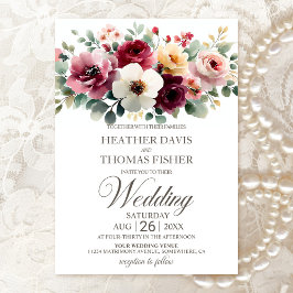 Waterverf Burgundy Floral Wedding Kaart