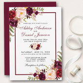 Waterverf Burgundy Floral Wedding Kaart
