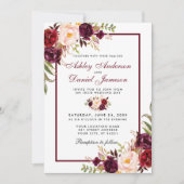 Waterverf Burgundy Floral Wedding Kaart (Voorkant)