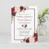 Waterverf Burgundy Floral Wedding Kaart (Staand voorkant)