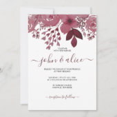 Waterverf Burgundy Floral Wedding Kaart (Voorkant)