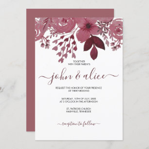 Waterverf Burgundy Floral Wedding Kaart