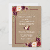 Waterverf Burgundy Floral Wedding Kraft Kaart (Voorkant)