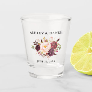 Waterverf Burgundy Floral Wedding Shot Glas