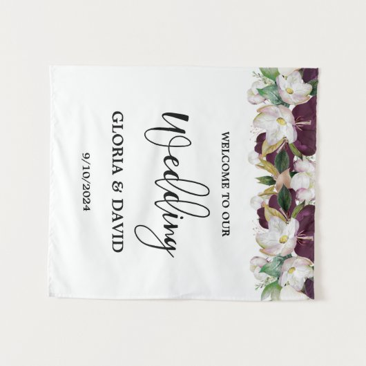 Waterverf Burgundy Floral Wedding Wandkleed (Voorkant (horizontaal))