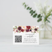 Waterverf Burgundy Floral Wedding Website QR Informatiekaartje (Staand voorkant)