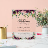 Waterverf Burgundy Floral Wedding Welkom Acryl Bord (Huwelijk)