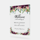 Waterverf Burgundy Floral Wedding Welkom Acryl Bord (Hoek)