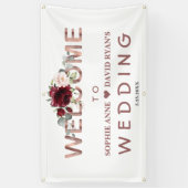 Waterverf Burgundy Floral Wedding Welkom Spandoek (Verticaal)