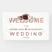 Waterverf Burgundy Floral Wedding Welkom Spandoek (Horizontaal)