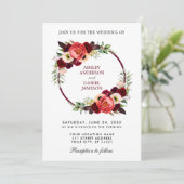 Waterverf Burgundy Floral Wreath Boho Wedding Kaart (Staand voorkant)
