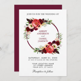 Waterverf Burgundy Floral Wreath Boho Wedding Kaart