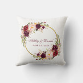 Waterverf Burgundy Floral Wreath Gold Wedding Kussen (Achterkant)