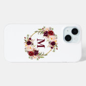 Waterverf Burgundy Floral Wreath Monogram Case-Mate iPhone Case (Achterkant (horizontaal))