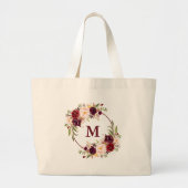 Waterverf Burgundy Floral Wreath Monogram Grote Tote Bag (Voorkant)