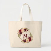 Waterverf Burgundy Floral Wreator Monogram Gold Grote Tote Bag (Voorkant)