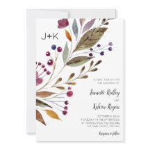 Waterverf Burgundy Flowers Monogram Weddenschap