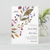 Waterverf Burgundy Flowers Monogram Weddenschap Kaart (Staand voorkant)