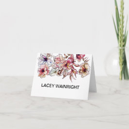 Waterverf Burgundy Flowers Pink gepersonaliseerd Notitiekaartje
