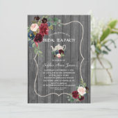 Waterverf Burgundy Flowers Wood Bridal Tea Party Kaart (Staand voorkant)