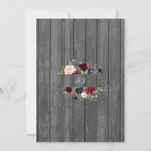 Waterverf Burgundy Flowers Wood Bridal Tea Party Kaart (Achterkant)