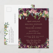 Waterverf Burgundy Gold Floral Wedding Uitnodiging Briefkaart (Voorkant / Achterkant)