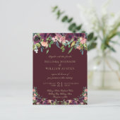Waterverf Burgundy Gold Floral Wedding Uitnodiging Briefkaart (Staand voorkant)