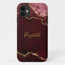 Waterverf Burgundy Gold Marble Agate Geode Case-Mate iPhone Case