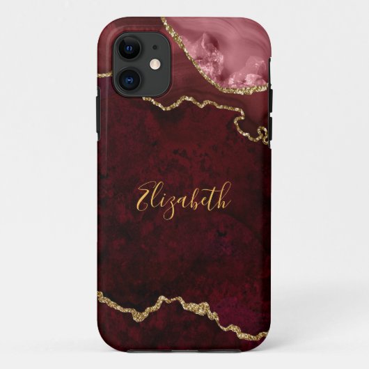 Waterverf Burgundy Gold Marble Agate Geode Case-Mate iPhone Case (Achterkant)