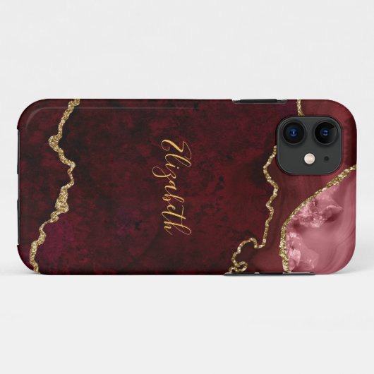 Waterverf Burgundy Gold Marble Agate Geode Case-Mate iPhone Case (Achterkant (horizontaal))