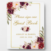 Waterverf Burgundy Gold Wedding Guestbook Fotoplaat (Voorkant)