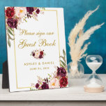 Waterverf Burgundy Gold Wedding Guestbook Fotoplaat<br><div class="desc">Waterverf Floral Burgundy Gold Wedding Guestbook Table Plaque</div>