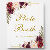 Waterverf Burgundy Gold Wedding Photo Booth Fotoplaat (Voorkant)