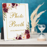 Waterverf Burgundy Gold Wedding Photo Booth Fotoplaat<br><div class="desc">Waterverf Floral Burgundy Marsala Gold Wedding Foto Booth Table Plaque</div>