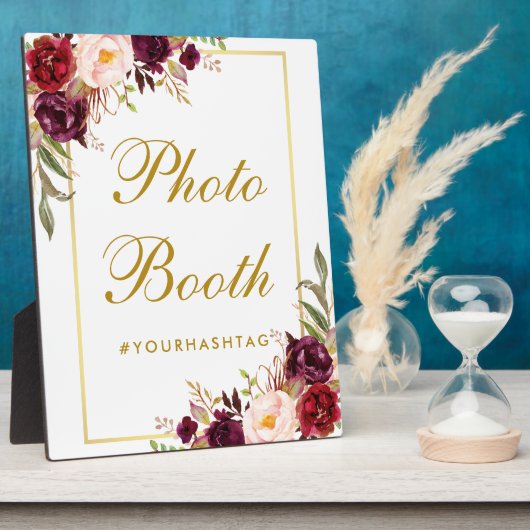 Waterverf Burgundy Gold Wedding Photo Booth Fotoplaat (Zijkant)