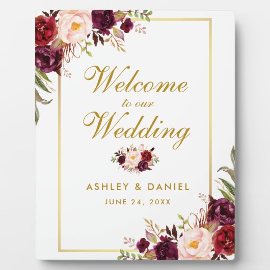 Waterverf Burgundy Gold Weduwschap Welkom Fotoplaat (Voorkant)