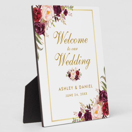 Waterverf Burgundy Gold Weduwschap Welkom Fotoplaat (Zijkant)