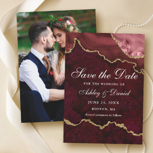 Waterverf Burgundy Goud Marmer Agaat Geode Foto Save The Date