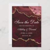Waterverf Burgundy Goud Marmer Agaat Geode Save The Date (Voorkant)